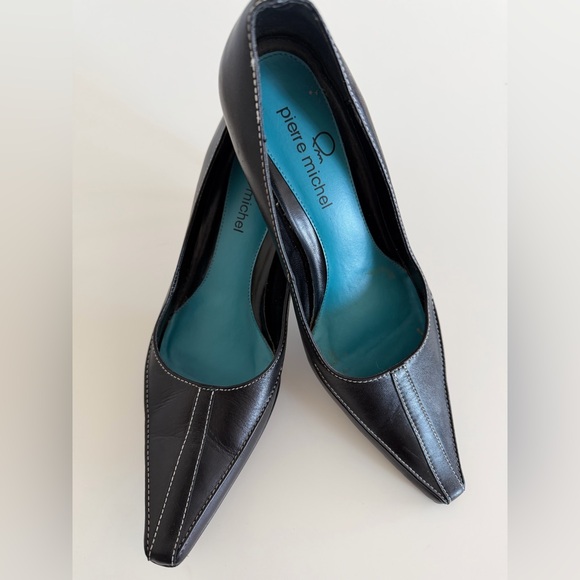 Pierre Michel Shoes - Pierre Michel Black Leather Kitten Heels Size 7B Classic Pointed Toe